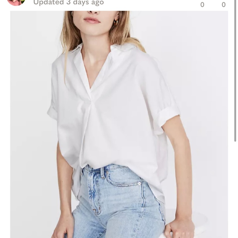 Madewell PARK POPOVER SHIRT White Oversized Cotton Blouse Top | M New!